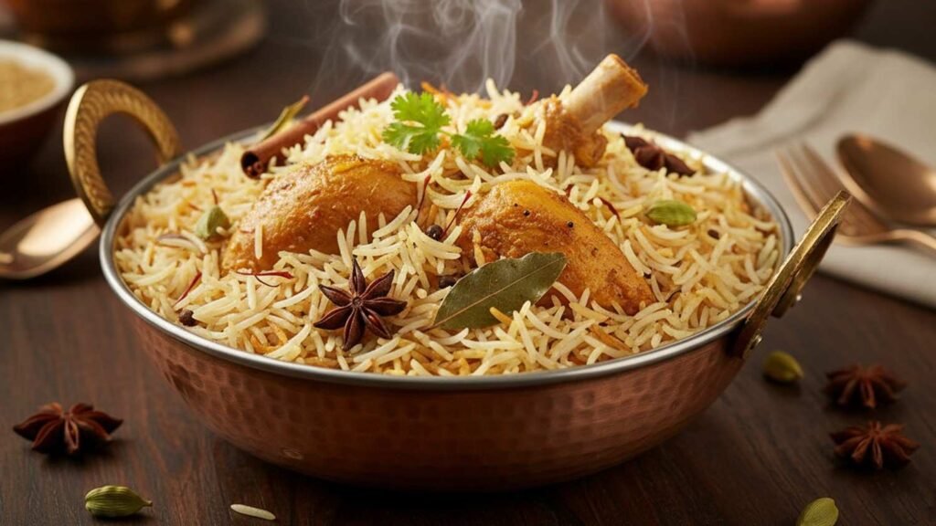 Premium biryani prepared using fluffy 1509 White Sella Basmati Rice