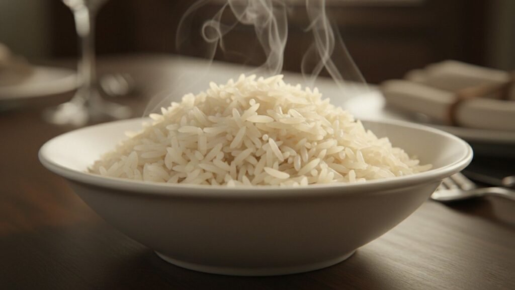 Fluffy cooked 1121 White Sella Basmati Rice with long non-sticky grains