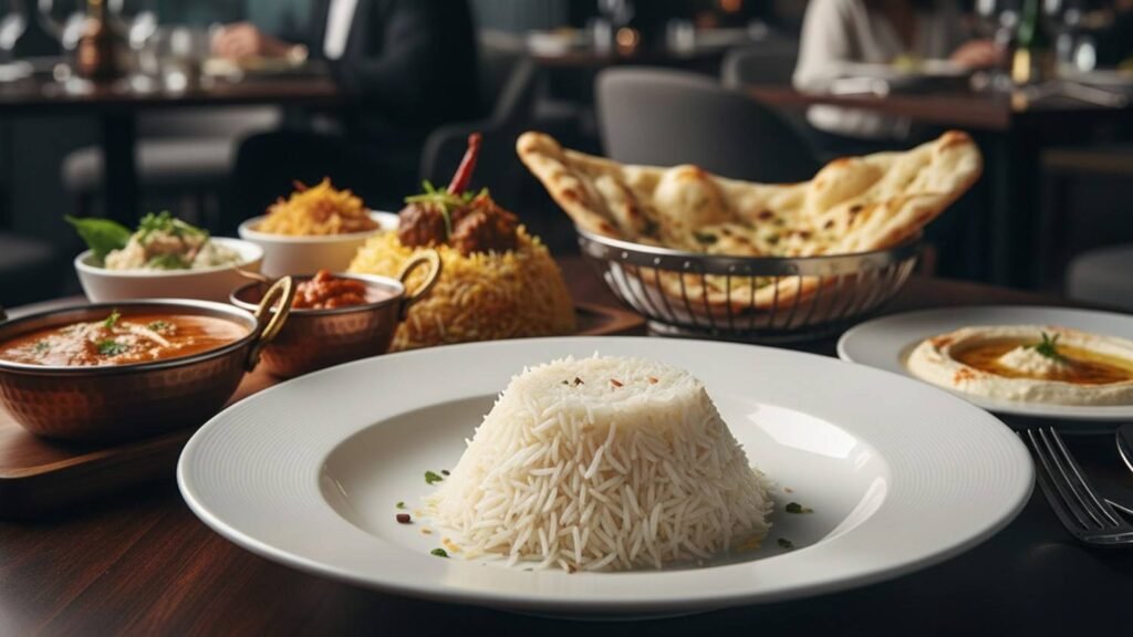 Luxury cooked 1401 Steam Basmati Rice served in gourmet dining style