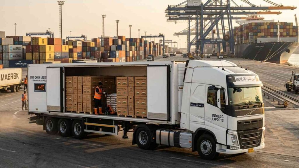 Refrigerated egg export transportation and shipping containers for international Gulf market delivery