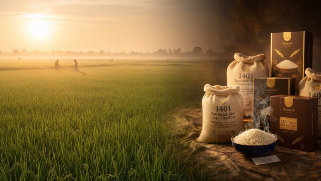 Indian basmati rice fields representing 1401 Steam Rice export quality