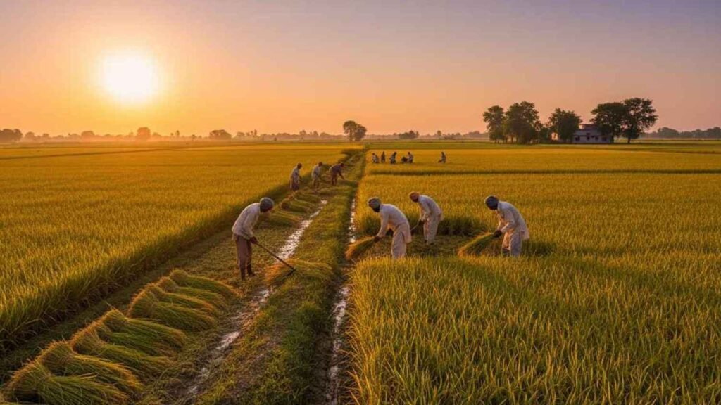 Indian farmer harvesting premium basmati paddy crop
