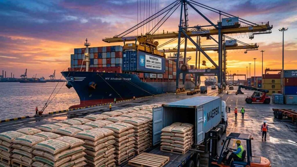 Premium basmati rice export shipment from India to UAE seaport